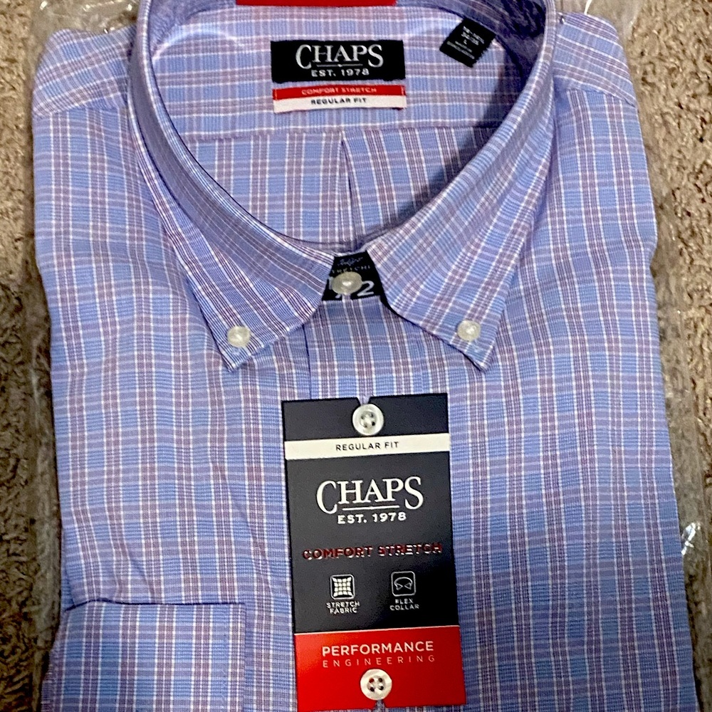 New Chaps Performance Fit Button Up Collared Shirt